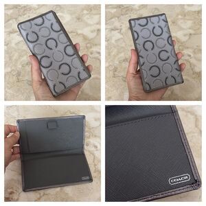 Coach Grey & Silver Monogram Jacquard & Grey Leather Chequebook Cover
